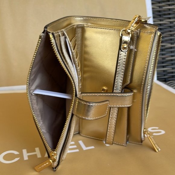 Michael Kors Jet Set Travel Large Double Zip Wristlet Wallet Pale Gold - Picture 14 of 16